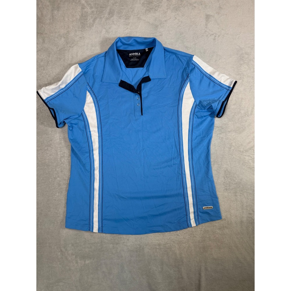 Annika‎ Cutter & Buck Womens XL Blue Short Sleeve Golf Polo Shirt Athletic Mesh